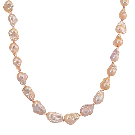 Fifth Avenue Closeout - AAA Golden Baroque Pearl Necklace (Size 20 - 2 Ext) in Rose Gold Plated Sterling Silver 460.75 Ct.
