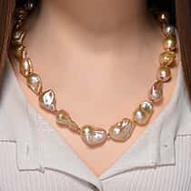 Fifth Avenue Closeout - AAA Golden Baroque Pearl Necklace (Size 20 - 2 Ext) in Rose Gold Plated Sterling Silver 460.75 Ct.