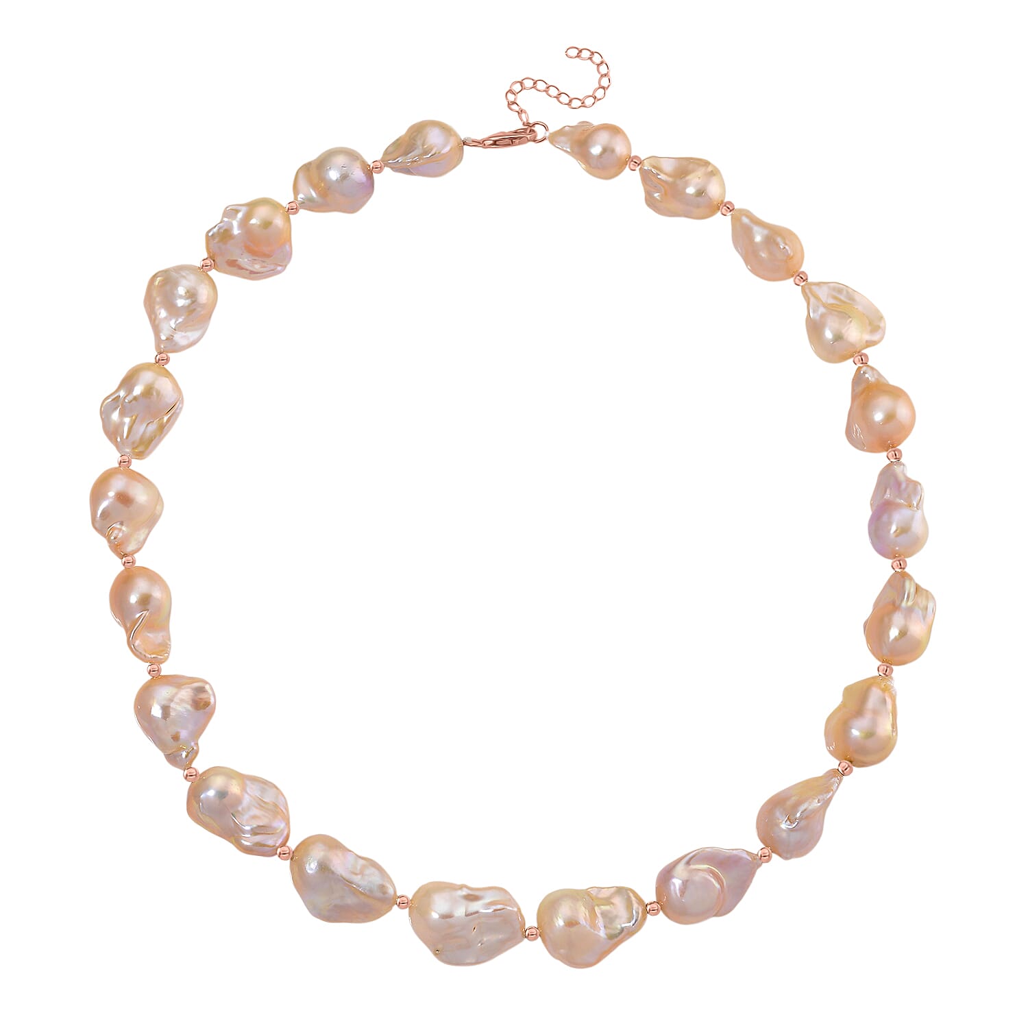 Fifth Avenue Closeout - AAA Golden Baroque Pearl Necklace (Size 20 - 2 Ext) in Rose Gold Plated Sterling Silver 460.75 Ct.