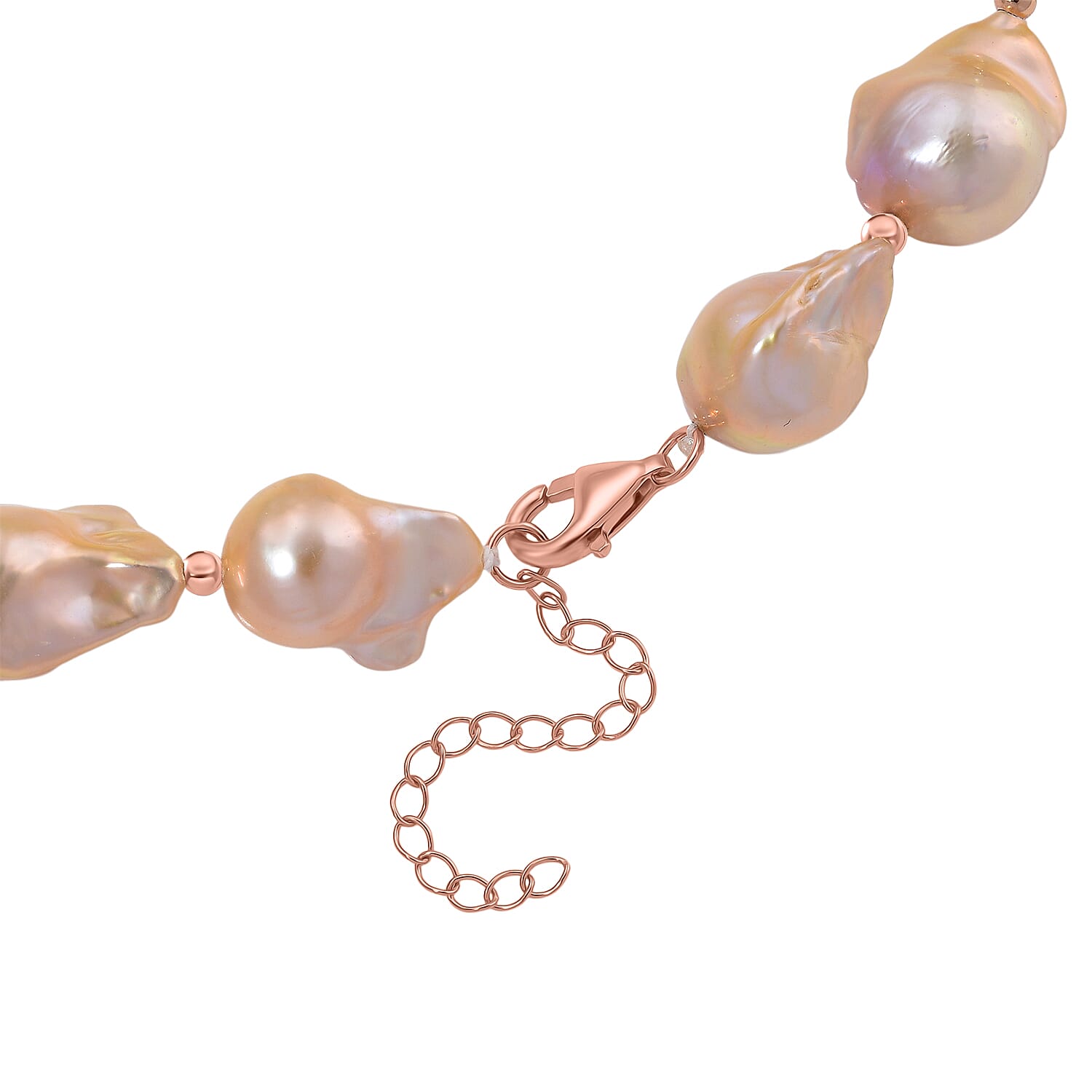 Fifth Avenue Closeout - AAA Golden Baroque Pearl Necklace (Size 20 - 2 Ext) in Rose Gold Plated Sterling Silver 460.75 Ct.