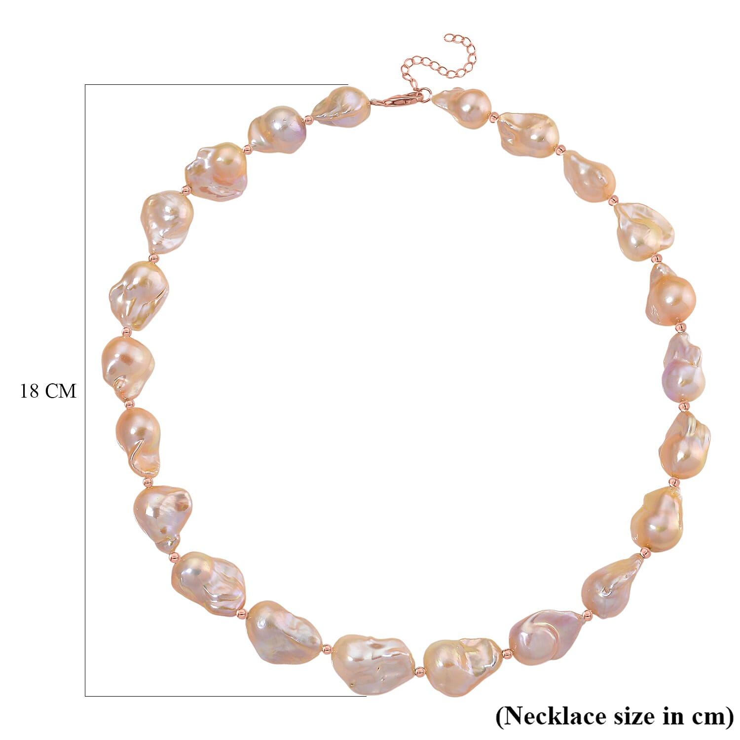 Fifth Avenue Closeout - AAA Golden Baroque Pearl Necklace (Size 20 - 2 Ext) in Rose Gold Plated Sterling Silver 460.75 Ct.