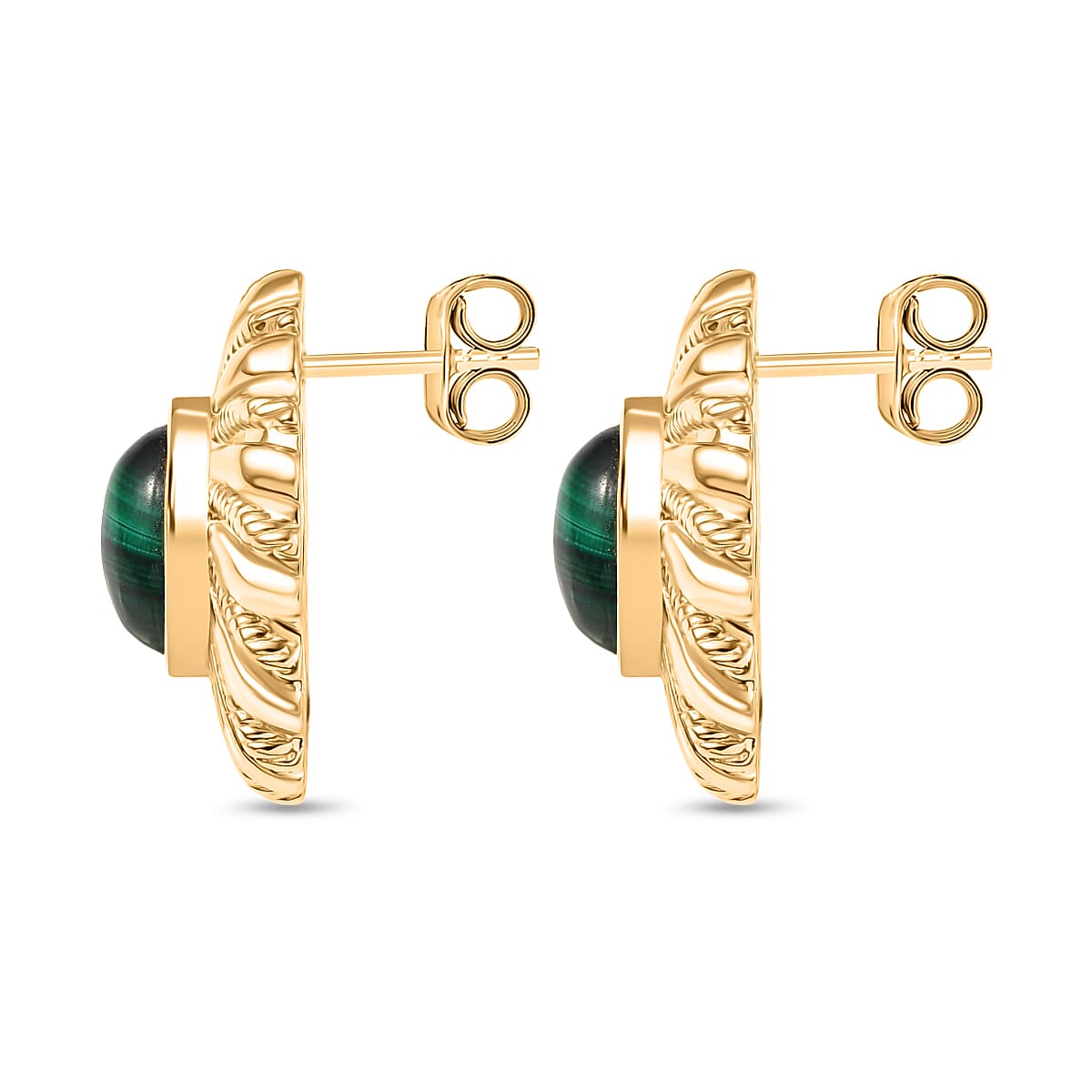 Designer Inspired - Antique Style Malachite Stud Earrings with Push Back in Yellow Gold Plated 5.24 Ct.