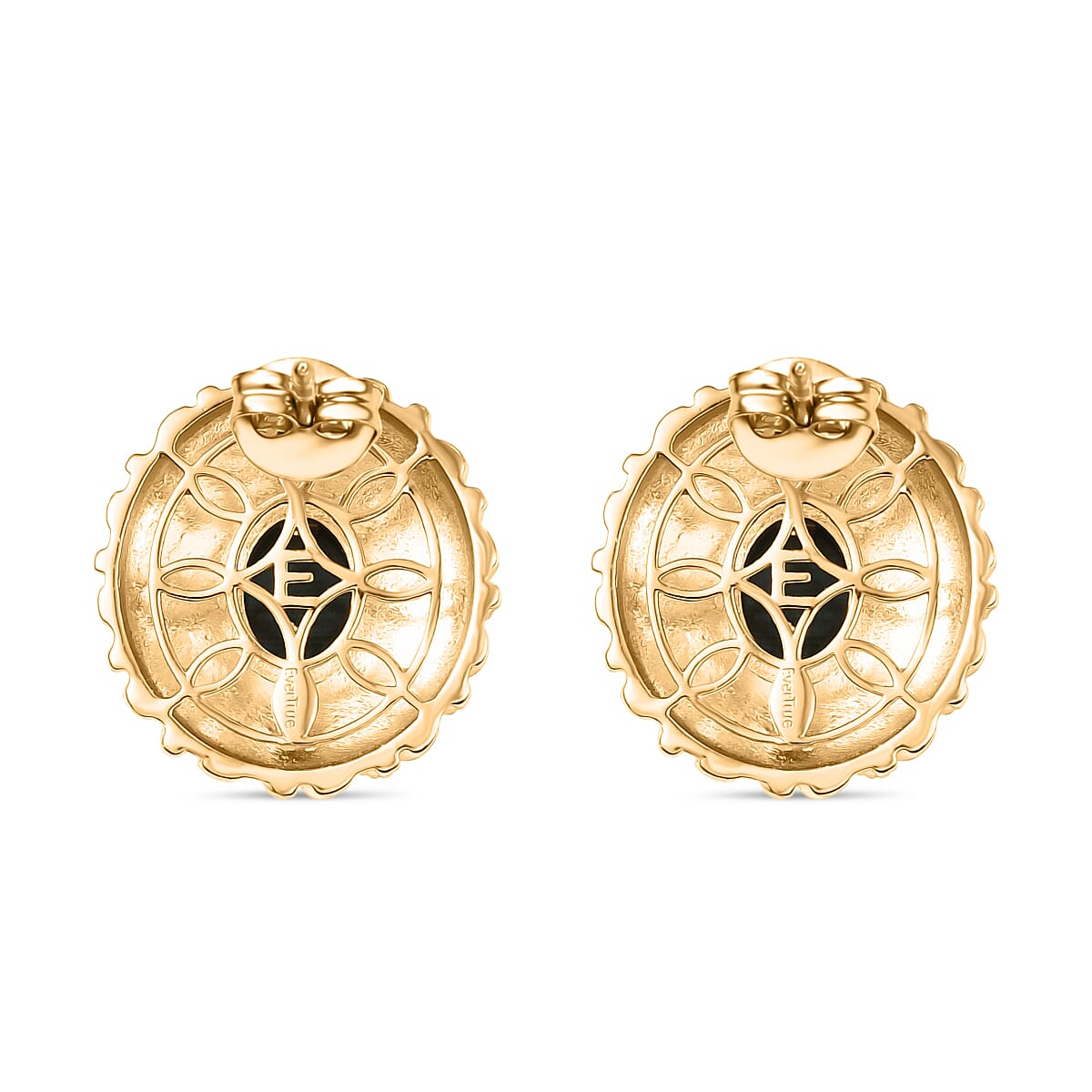 Designer Inspired - Antique Style Malachite Stud Earrings with Push Back in Yellow Gold Plated 5.24 Ct.