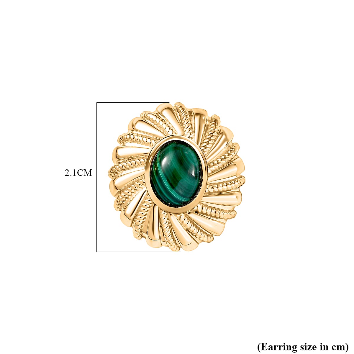 Designer Inspired - Antique Style Malachite Stud Earrings with Push Back in Yellow Gold Plated 5.24 Ct.