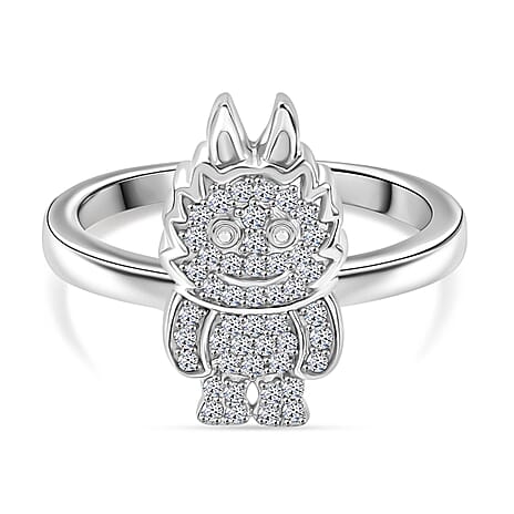 Luxuriant Round Cut Lab Grown Diamond (SI-GH) Labubu Ring in Rhodium Overlay Sterling Silver 0.25 Ct.