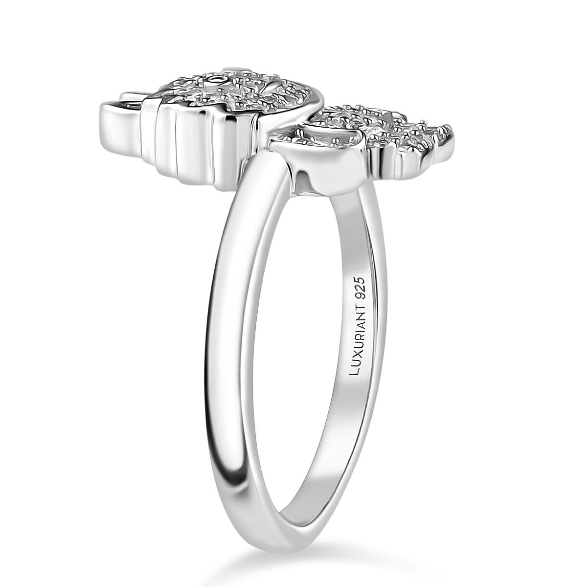 Luxuriant Round Cut Lab Grown Diamond (SI-GH) Labubu Ring in Rhodium Overlay Sterling Silver 0.25 Ct.