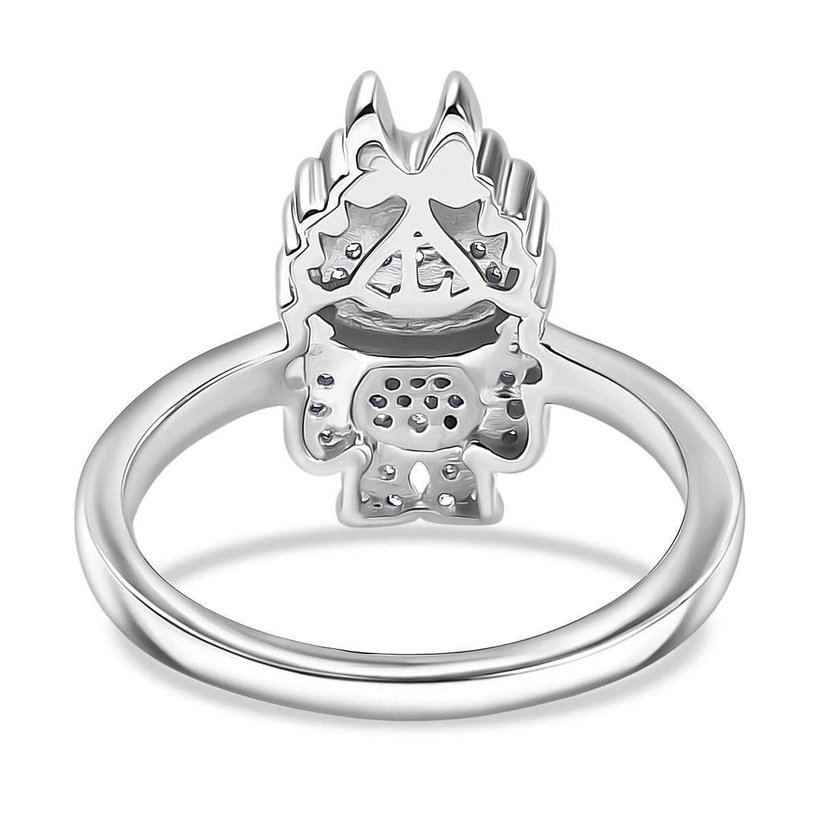 Luxuriant Round Cut Lab Grown Diamond (SI-GH) Labubu Ring in Rhodium Overlay Sterling Silver 0.25 Ct.