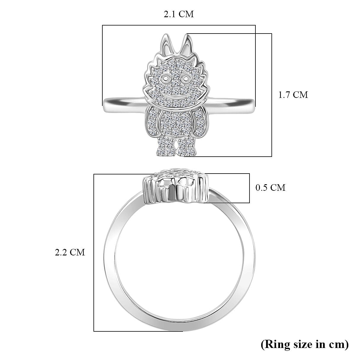 Luxuriant Round Cut Lab Grown Diamond (SI-GH) Labubu Ring in Rhodium Overlay Sterling Silver 0.25 Ct.