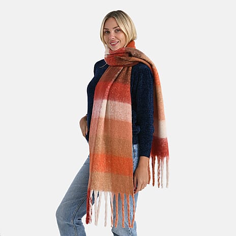 Designer Inspired - Styled by Sumptuous Checkered Scarf  (200 x 38 Cm) - Red