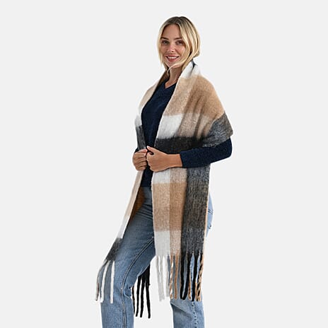 Designer Inspired - Styled by Sumptuous Checkered Scarf  (200 x 38 Cm) - Grey