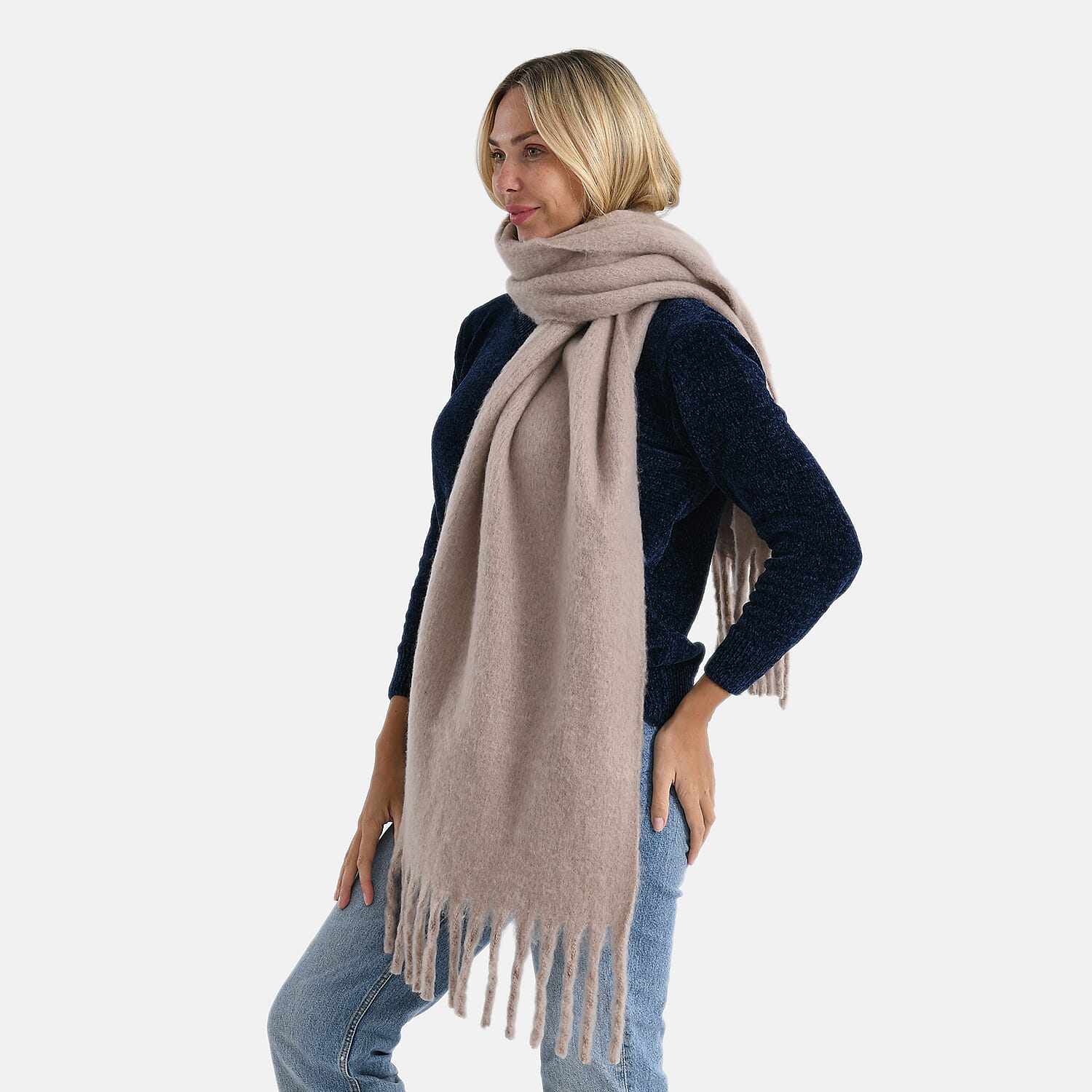 Styled By Soft Scarf with Fringes (180 x 35 Cm) - Khaki