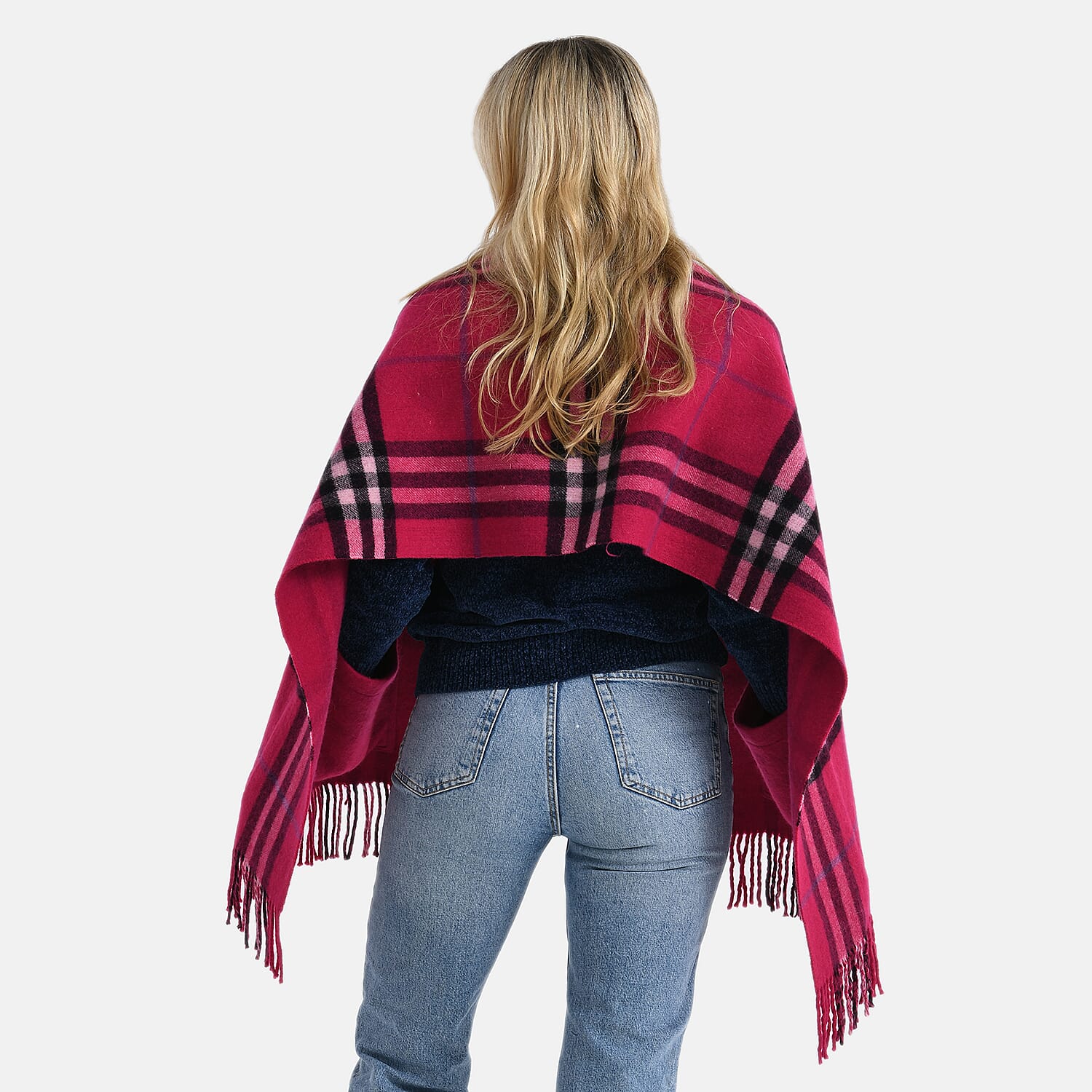 La Marey 100% Merino Wool Checked Scarf (190 x 50 cm) - Pink