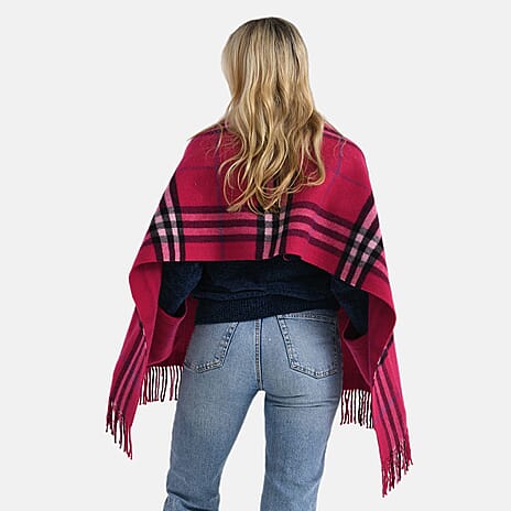 La Marey 100% Merino Wool Checked Scarf (190 x 50 cm) - Pink