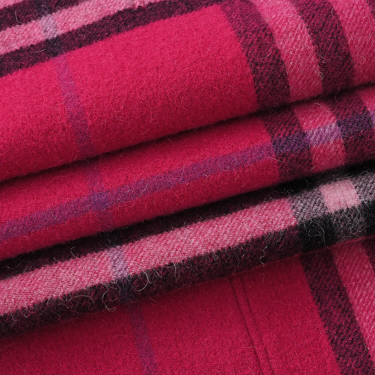La Marey 100% Merino Wool Checked Scarf (190 x 50 cm) - Pink
