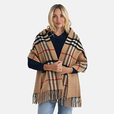 La Marey 100% Merino Wool Checked Scarf (190 x 50 cm) - Brown