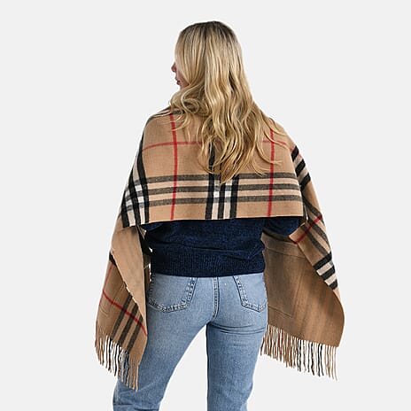 La Marey 100% Merino Wool Checked Scarf (190 x 50 cm) - Brown