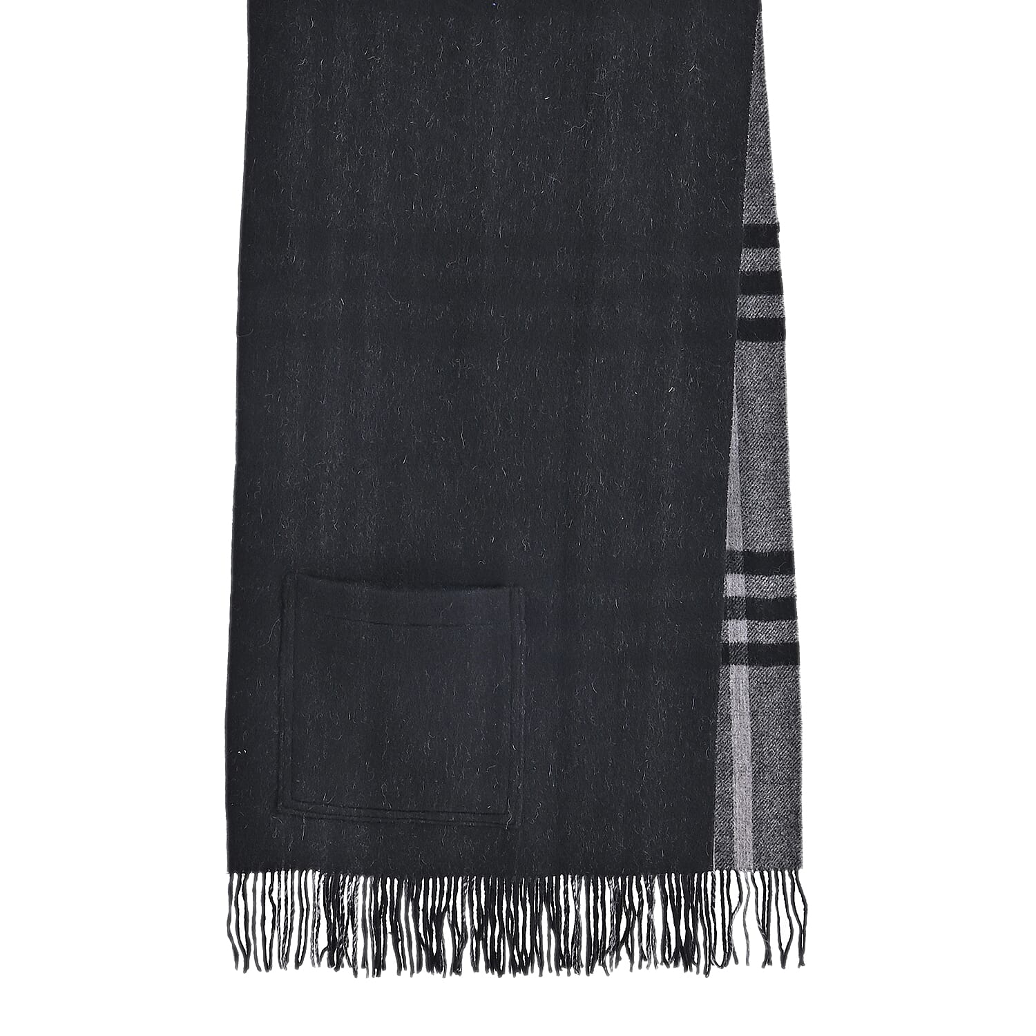 La Marey 100% Merino Wool Checked Scarf (190 x 50 cm) - Black