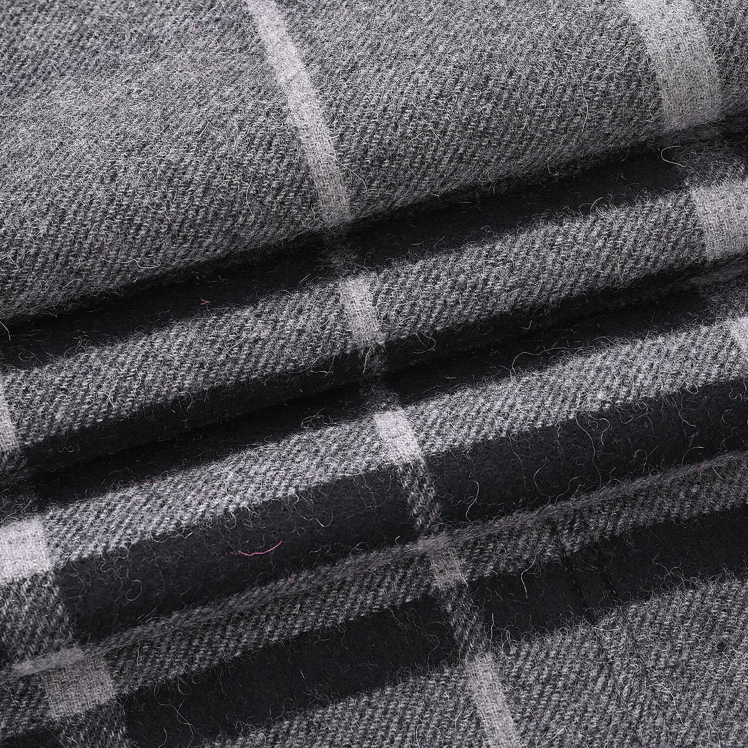 La Marey 100% Merino Wool Checked Scarf (190 x 50 cm) - Black