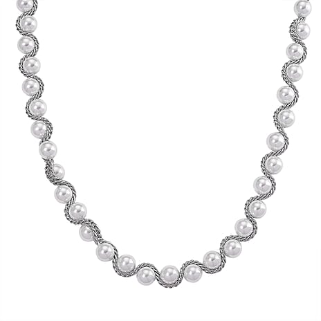 White Shell Pearl Fancy Necklace Pure White Stainless Steel  0.001  Ct.