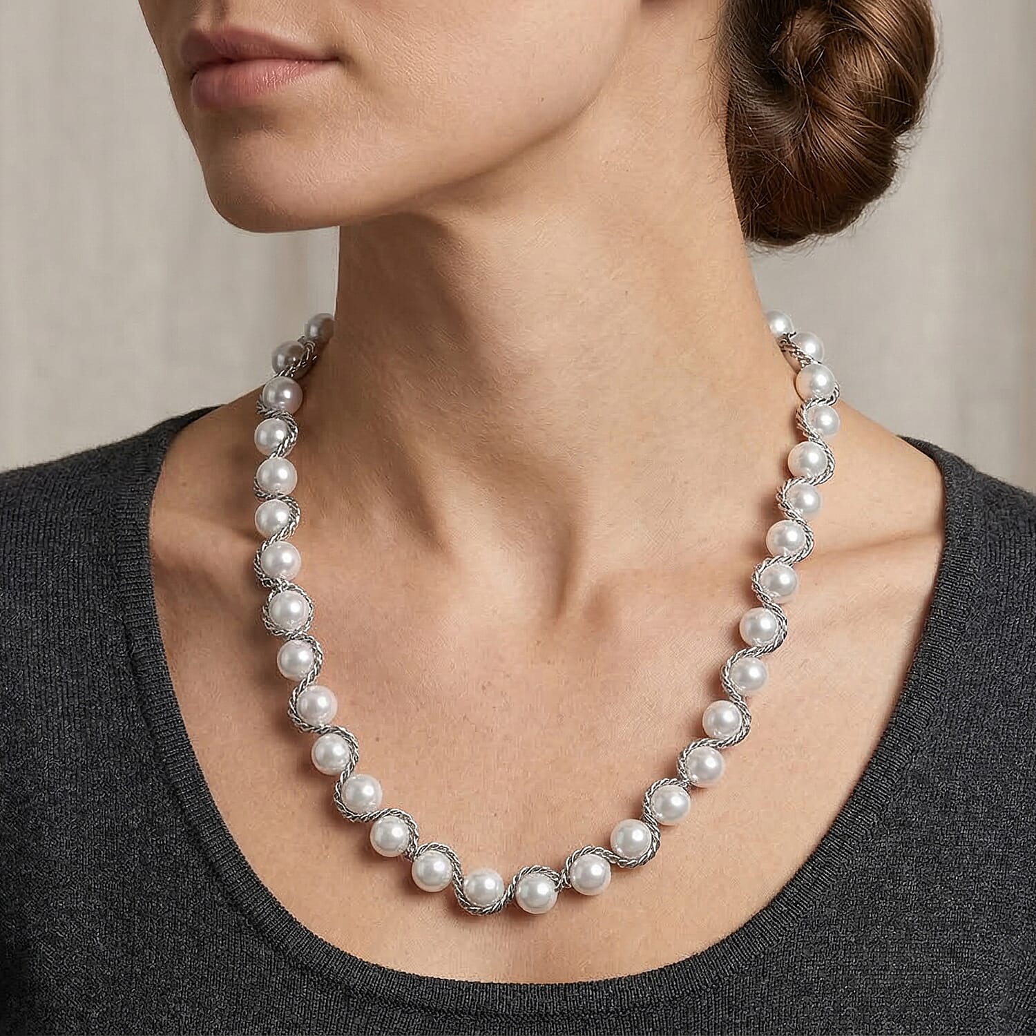 White Shell Pearl Fancy Necklace Pure White Stainless Steel  0.001  Ct.