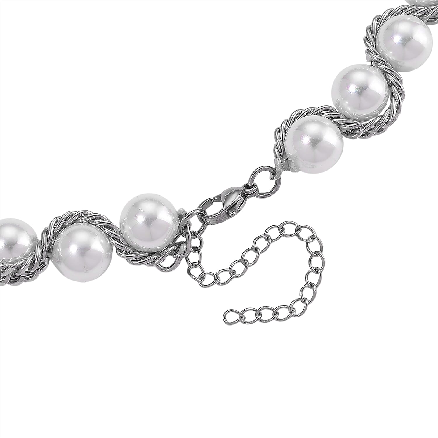 White Shell Pearl Fancy Necklace Pure White Stainless Steel  0.001  Ct.