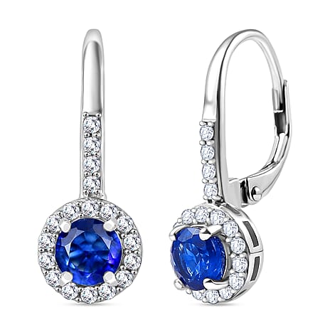 D'Joy Kashmir Kyanite & White Zircon Solitaire Lever Back Earring in Platinum Overlay Sterling Silver 1.79 Ct.