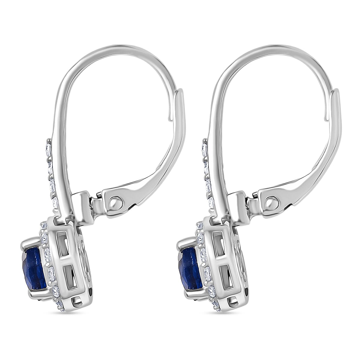 D'Joy Kashmir Kyanite & White Zircon Solitaire Lever Back Earring in Platinum Overlay Sterling Silver 1.79 Ct.