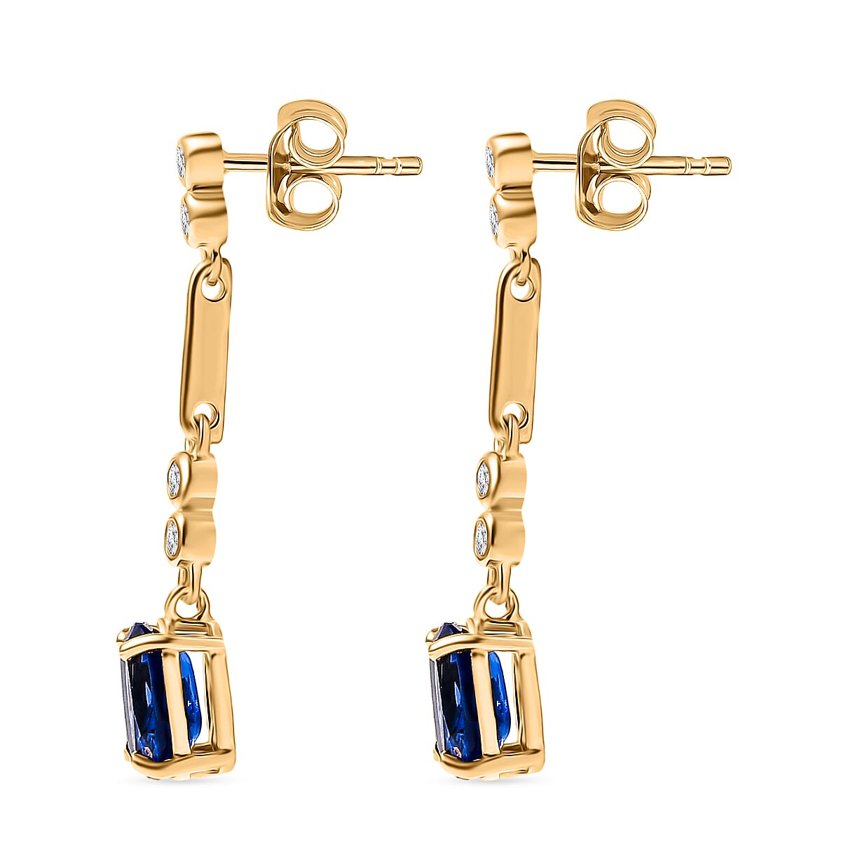 Natural Kashmir Kyanite & White Zircon Dangling Earring in 18K Yellow Gold Plated Sterling Silver 2.43 Ct.