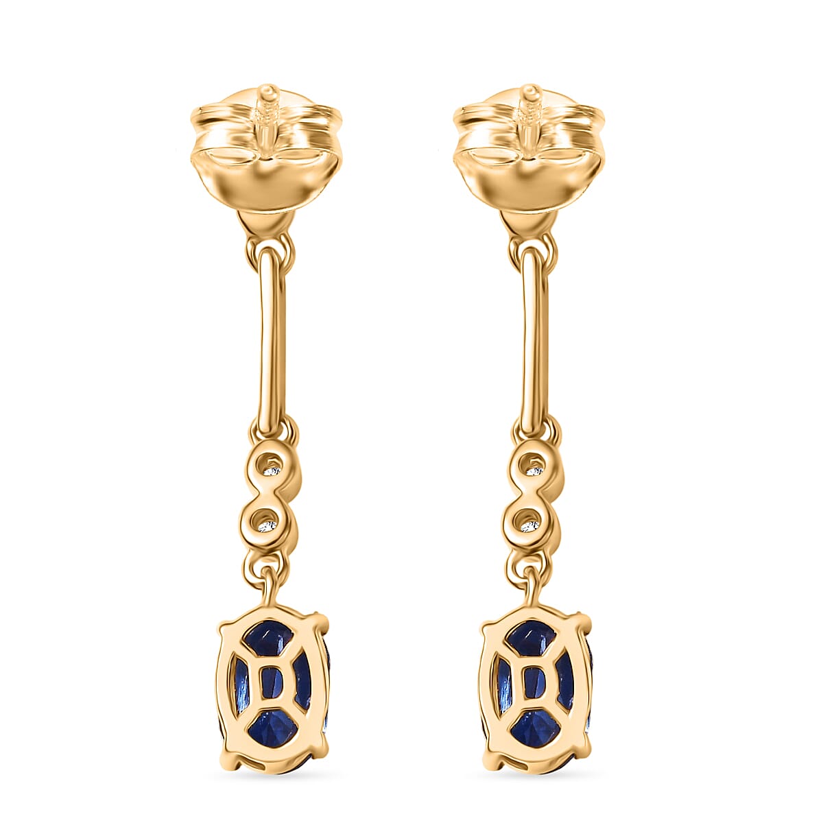 Natural Kashmir Kyanite & White Zircon Dangling Earring in 18K Yellow Gold Plated Sterling Silver 2.43 Ct.