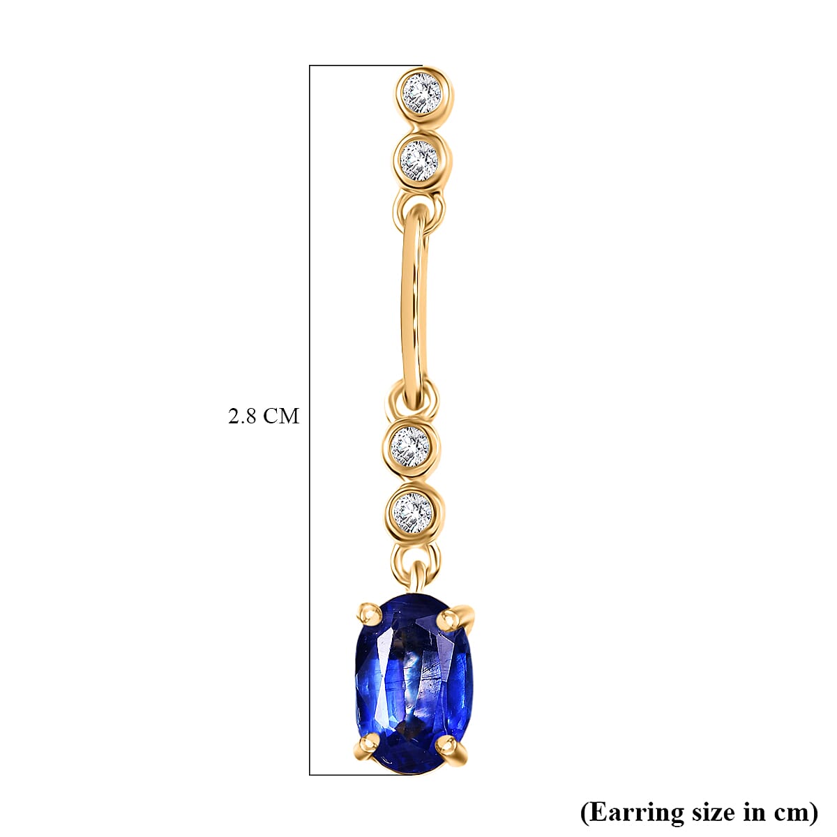 Natural Kashmir Kyanite & White Zircon Dangling Earring in 18K Yellow Gold Plated Sterling Silver 2.43 Ct.