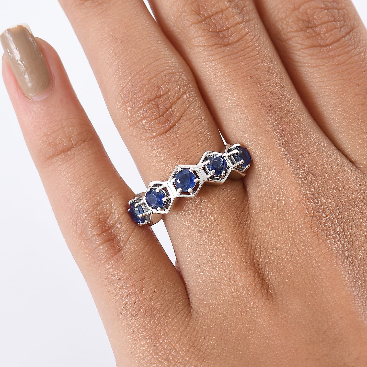 Natural Kashmir Kyanite 5 Stone Ring in Platinum Overlay Sterling Silver 1.90 Ct.