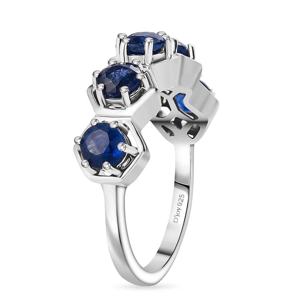 Natural Kashmir Kyanite 5 Stone Ring in Platinum Overlay Sterling Silver 1.90 Ct.