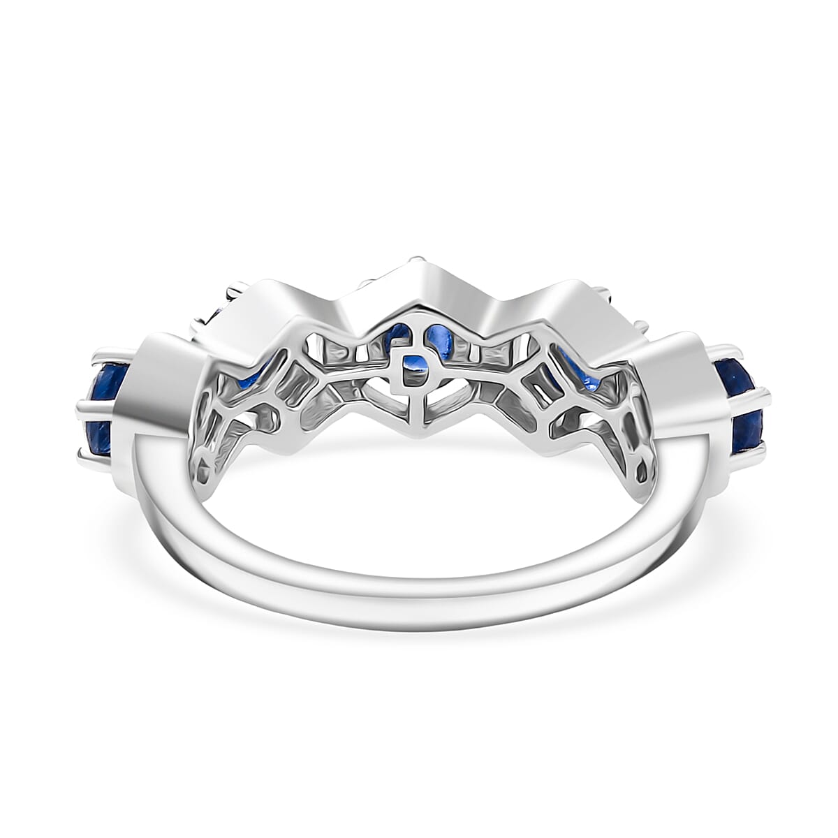 Natural Kashmir Kyanite 5 Stone Ring in Platinum Overlay Sterling Silver 1.90 Ct.