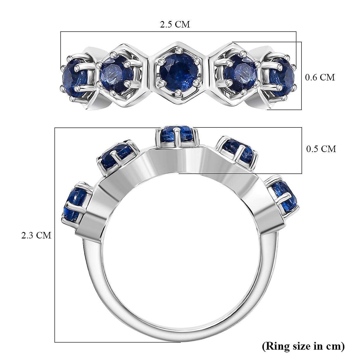 Natural Kashmir Kyanite 5 Stone Ring in Platinum Overlay Sterling Silver 1.90 Ct.
