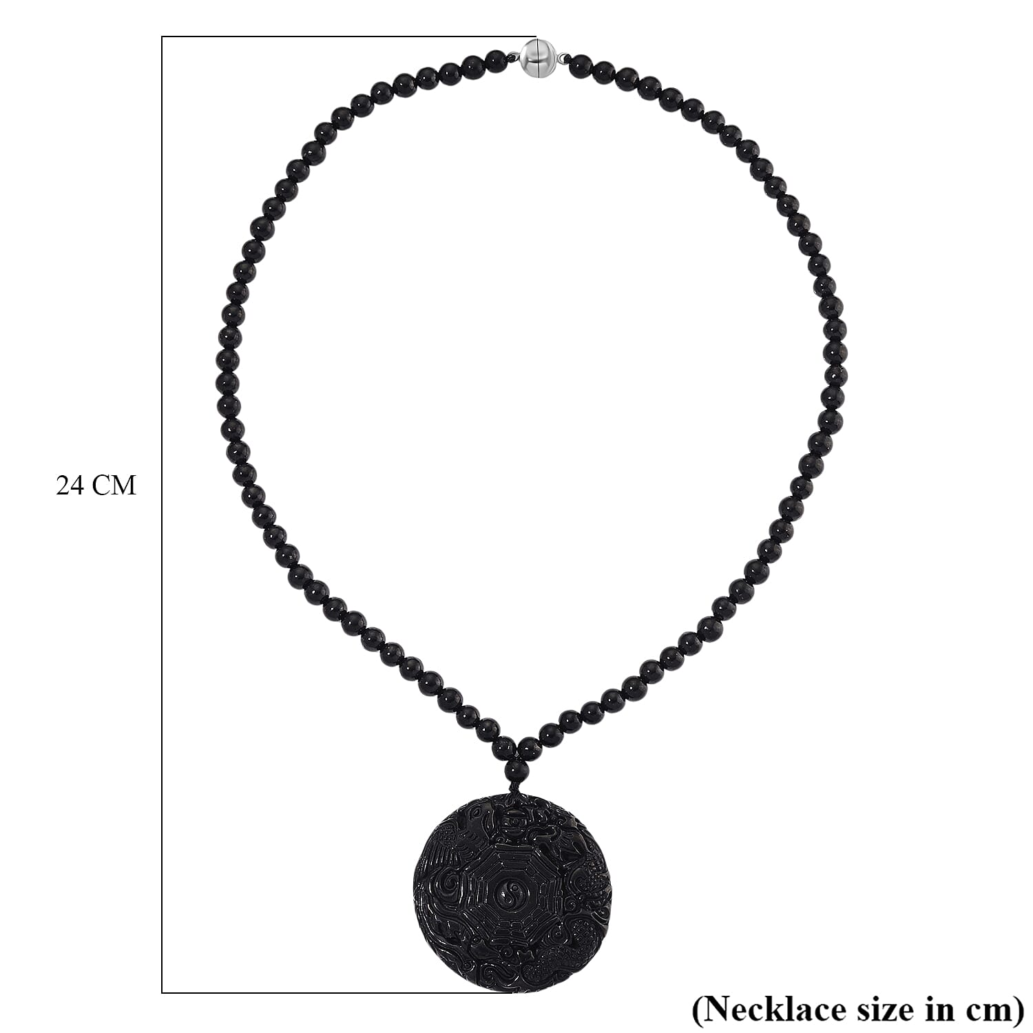 D'joy Natural Shungite Dragon and Phoenix Necklace (Size 20) in Rhodium Overlay Sterling Silver 254.55 Ct.