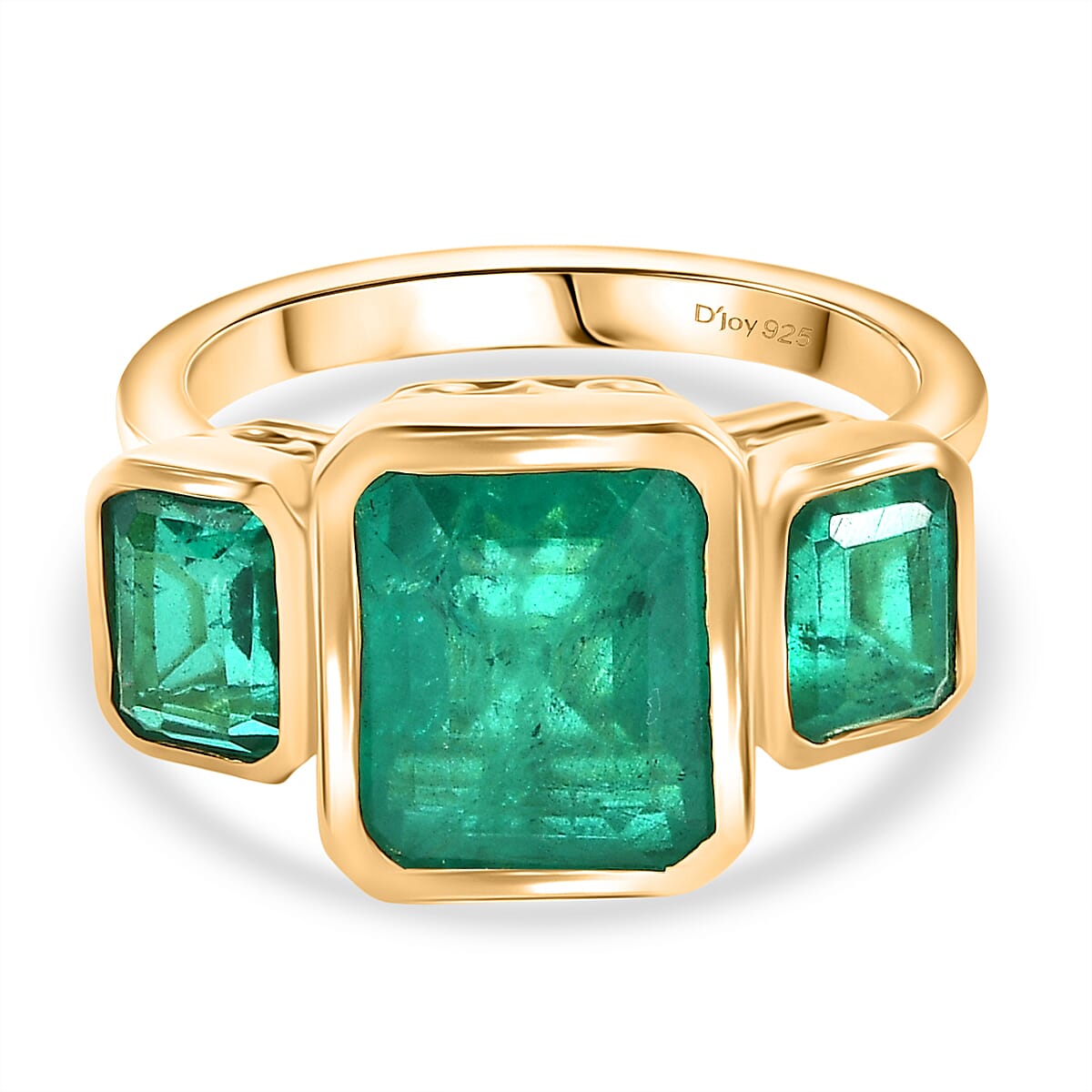 D'Joy Emeraldine Triplet Quartz Solitaire Ring in Yellow Gold Plated Sterling Silver 7.55 Ct.