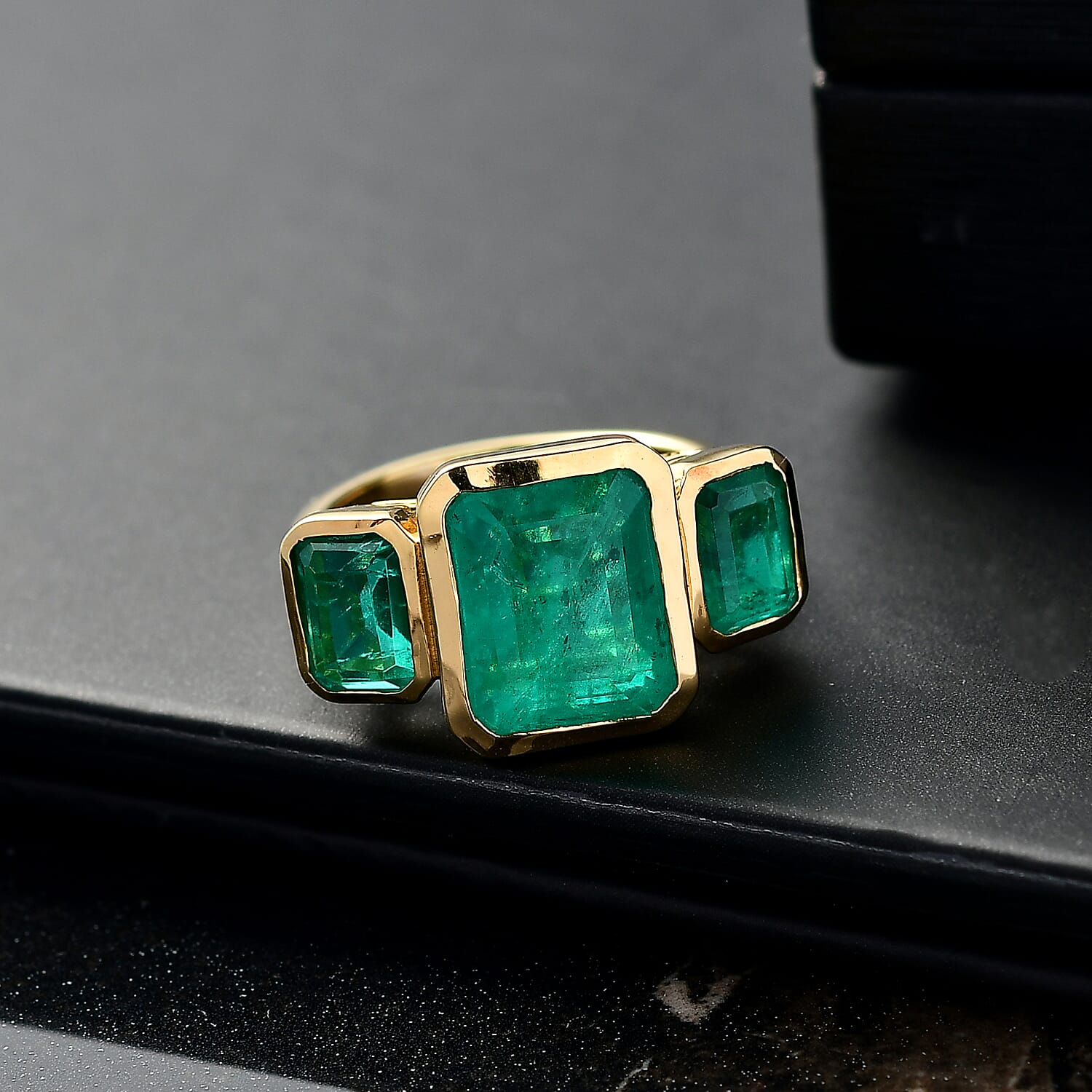 D'Joy Emeraldine Triplet Quartz Solitaire Ring in Yellow Gold Plated Sterling Silver 7.55 Ct.