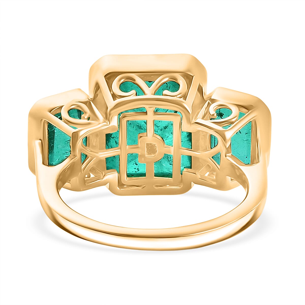 D'Joy Emeraldine Triplet Quartz Solitaire Ring in Yellow Gold Plated Sterling Silver 7.55 Ct.