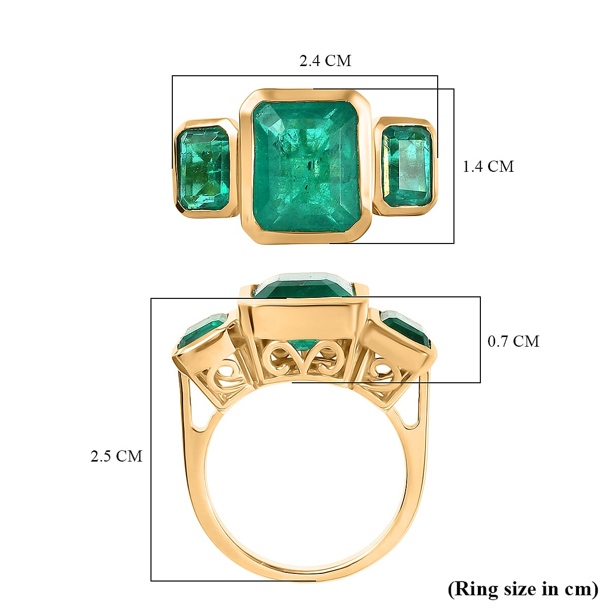 D'Joy Emeraldine Triplet Quartz Solitaire Ring in Yellow Gold Plated Sterling Silver 7.55 Ct.