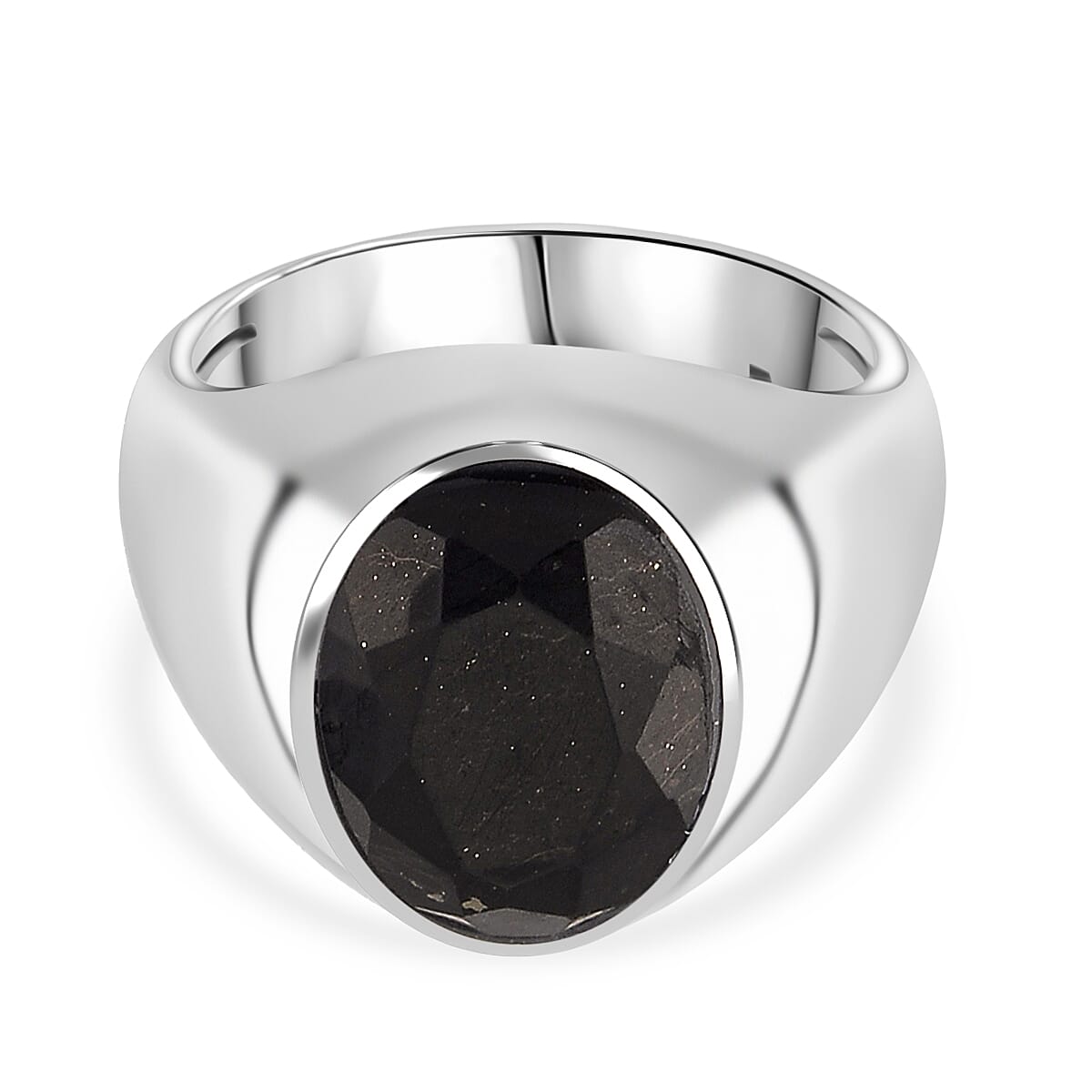 D'Joy Natural Shungite Solitaire Ring in Rhodium Overlay Sterling Silver 4.00 Ct, Silver Wt. 6.50 Gms.