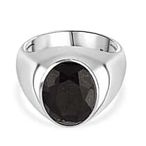 D'Joy Natural Shungite Solitaire Ring in Rhodium Overlay Sterling Silver 4.00 Ct, Silver Wt. 6.50 Gms.