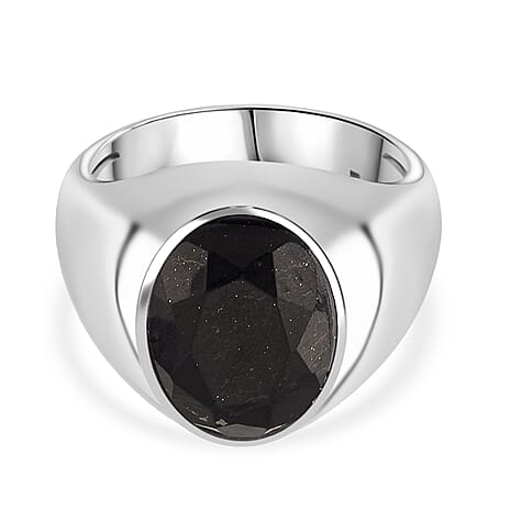 D'Joy Natural Shungite Solitaire Ring in Rhodium Overlay Sterling Silver 4.00 Ct, Silver Wt. 6.50 Gms.