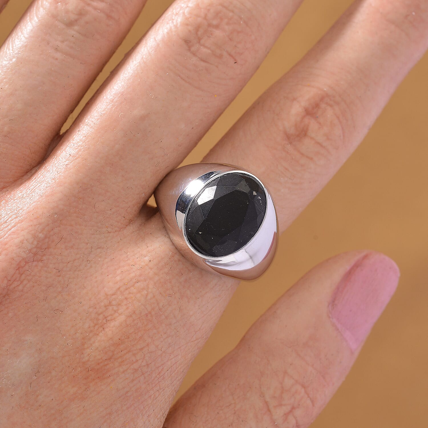 D'Joy Natural Shungite Solitaire Ring in Rhodium Overlay Sterling Silver 4.00 Ct, Silver Wt. 6.50 Gms.