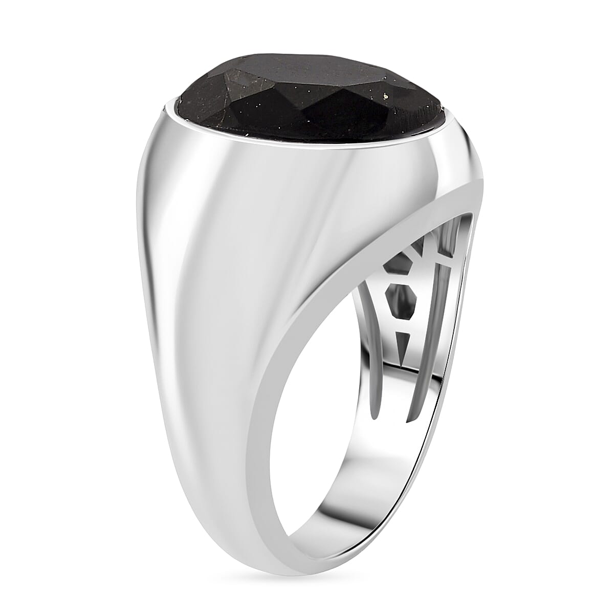 D'Joy Natural Shungite Solitaire Ring in Rhodium Overlay Sterling Silver 4.00 Ct, Silver Wt. 6.50 Gms.