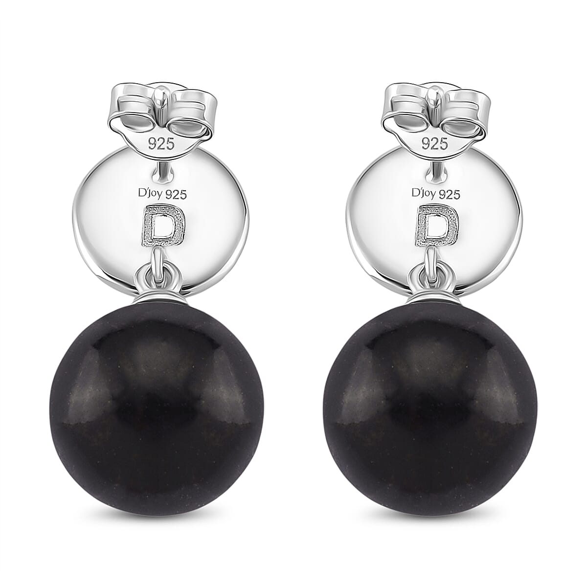 D'joy Natural Shungite Stud Push Back Earrings in Rhodium Overlay Sterling Silver 24.07 Ct.