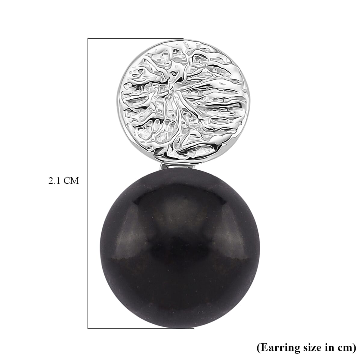 D'joy Natural Shungite Stud Push Back Earrings in Rhodium Overlay Sterling Silver 24.07 Ct.
