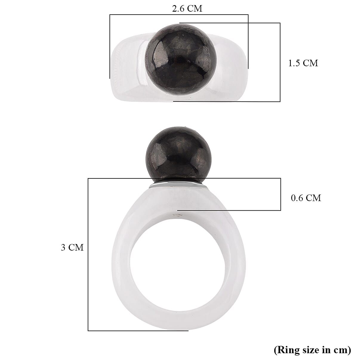 D'Joy Shungite & Natural Type A  Jadeite Ring in Rhodium Overlay Sterling Silver 30.75 Ct.