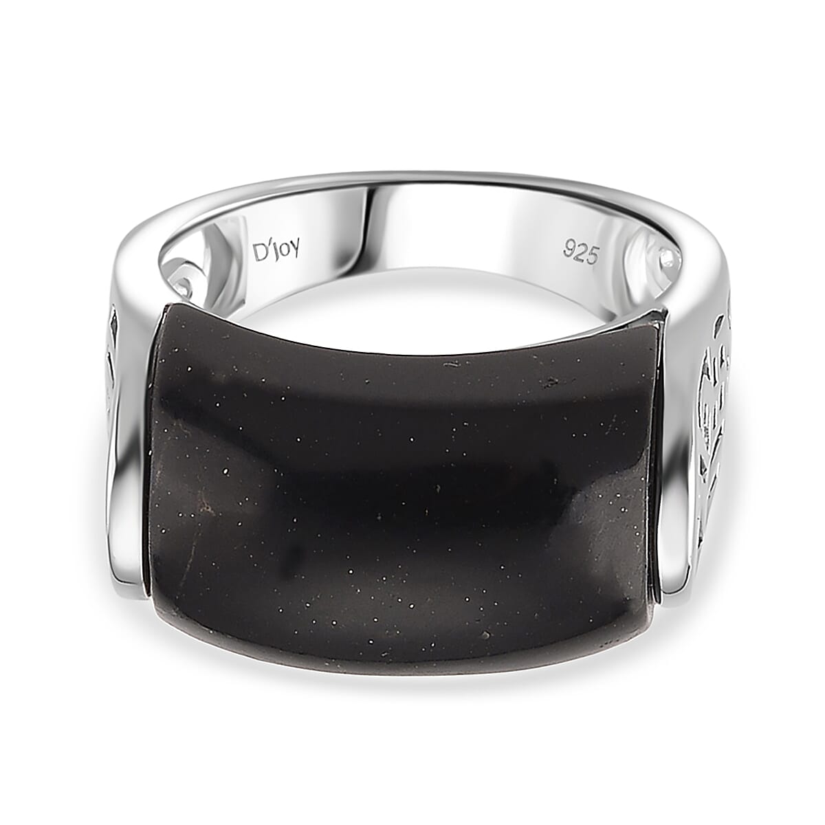 D'Joy Natural Shungite Solitaire Ring in Rhodium Overlay Sterling Silver 12.00 Ct.