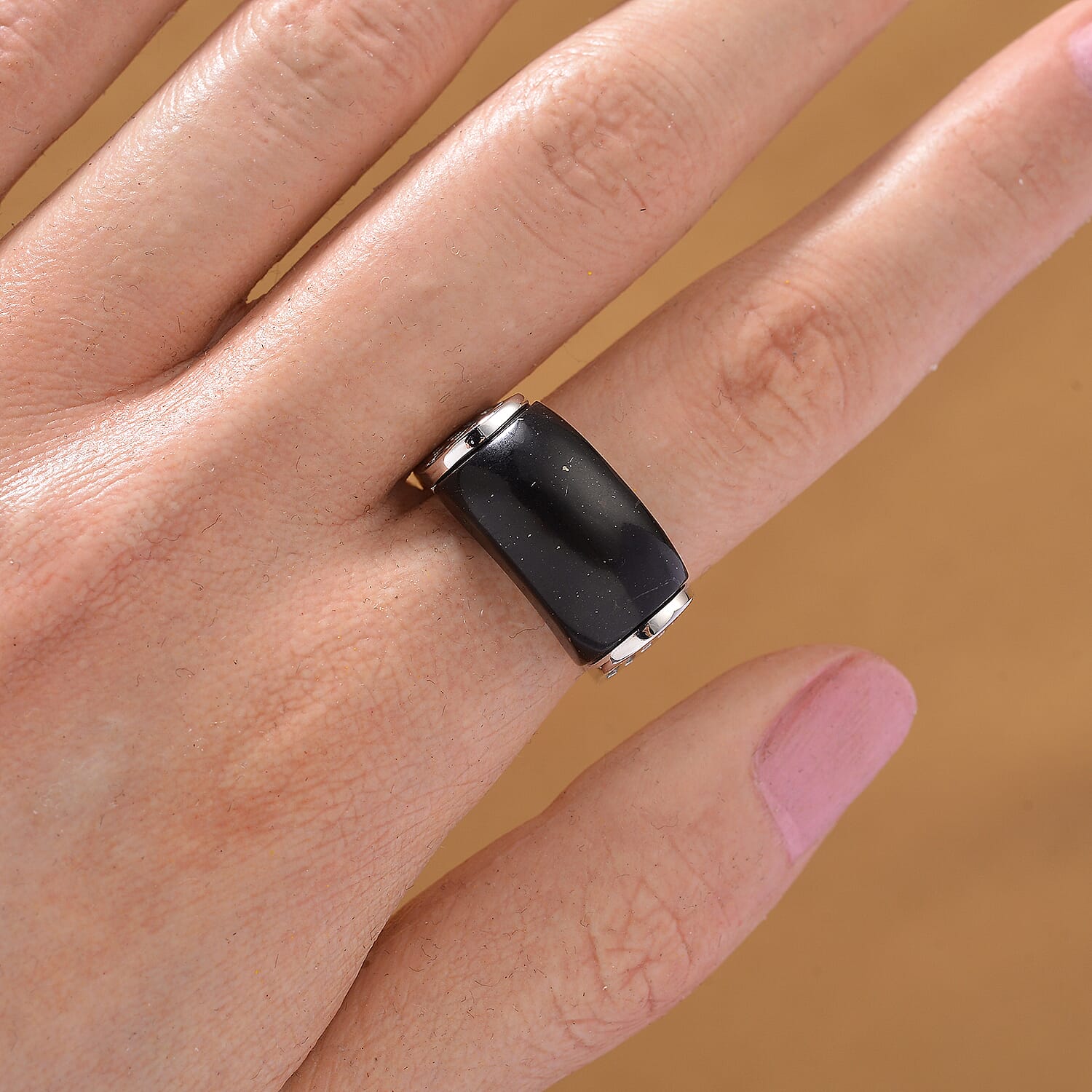 D'Joy Natural Shungite Solitaire Ring in Rhodium Overlay Sterling Silver 12.00 Ct.