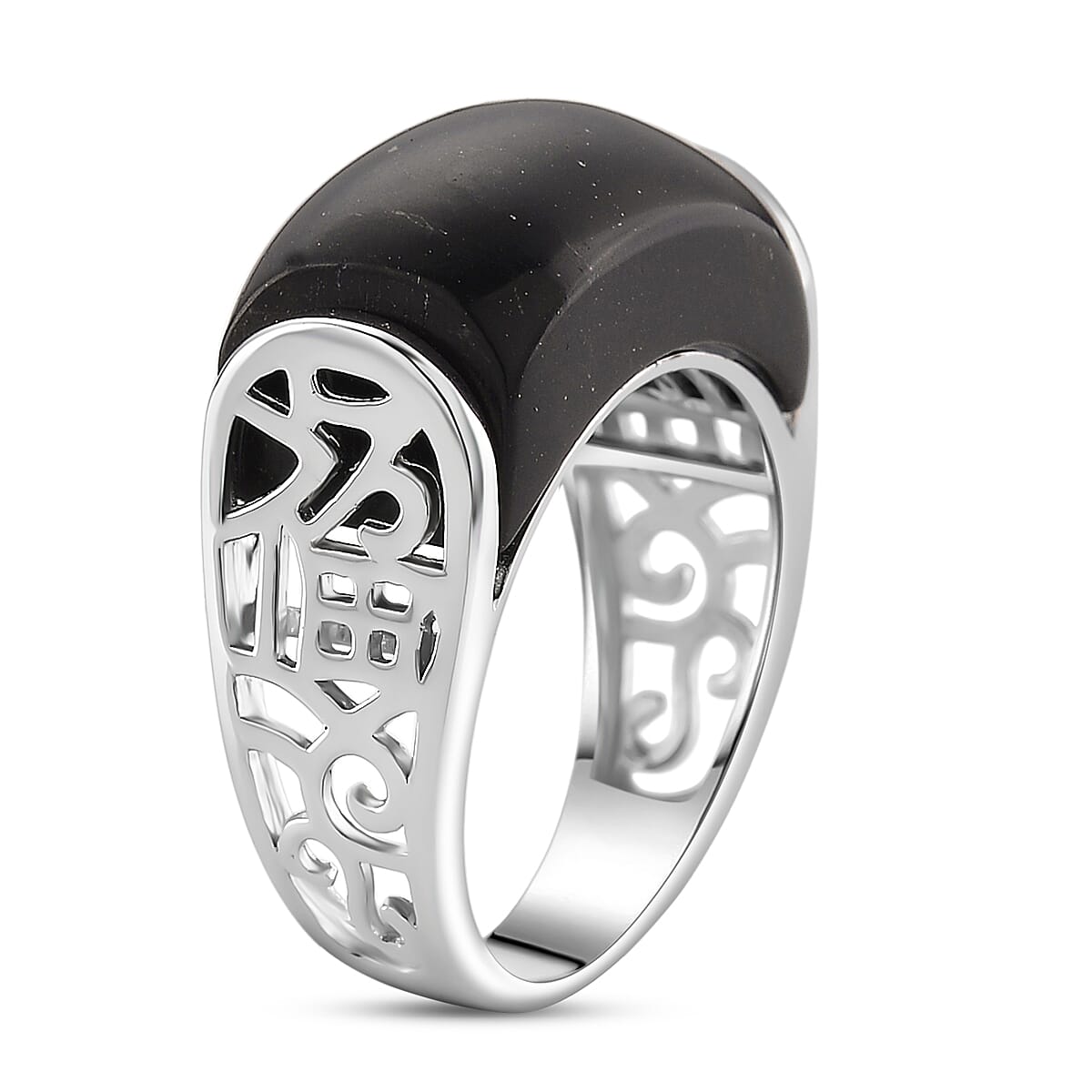 D'Joy Natural Shungite Solitaire Ring in Rhodium Overlay Sterling Silver 12.00 Ct.